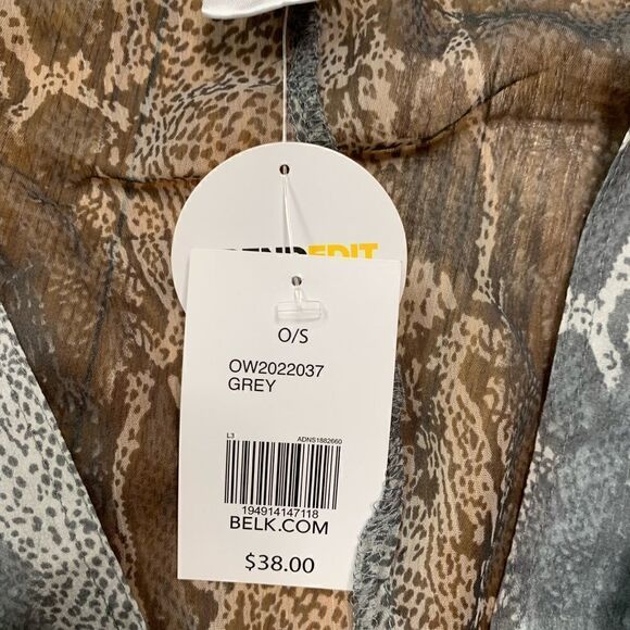 Snakeskin sheer cover / overblouse / tunic grey and white size 0/S NWT - Picture 6 of 7